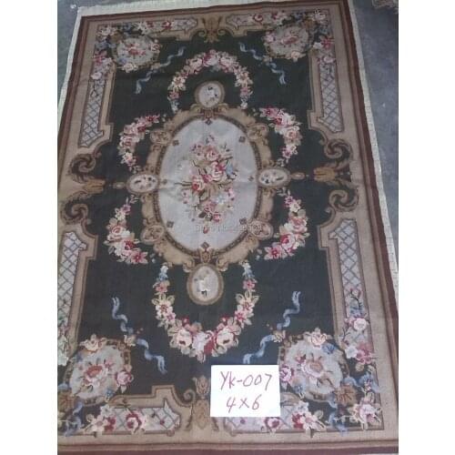 Free shipping 10K 4'x6' needlepoint woolen rugs carpets pure Wool & Hand knotted rugs dark green flora