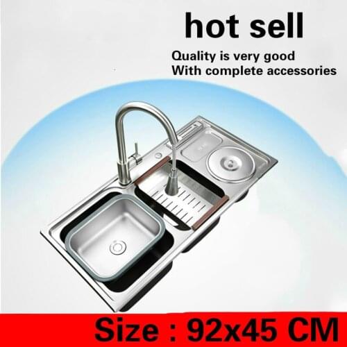 Free shipping Household luxury big kitchen double groove sink wash the dishes 304 stainless steel standard hot sell 920x450 MM