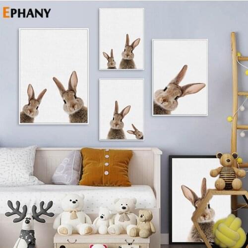 Baby Animal Bunny Canvas Poster Nursery Wall Art Peekaboo Print Painting Nordic Children Bedroom Decoration Picture Home Decor