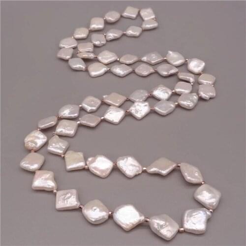 Natural Square Natural Baroque Shaped Irregular Pearl Glare Long Necklace Sweater Chain Personality Fashion 30 inches