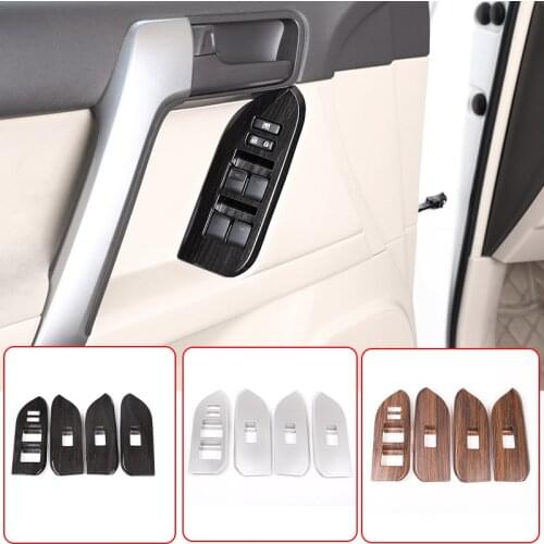 For Left Hand Drive Black Wood grain ABS For Toyota Land Cruiser Prado FJ150 150 2014-2018 Car Window Lift Button Frame Trim