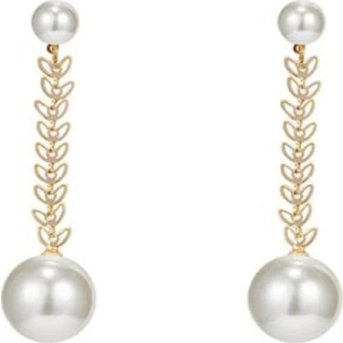 Elegant Metal Leaf Long Tassel Earrings Party Womens Big Pearl Earrings Glamour Female Jewelry