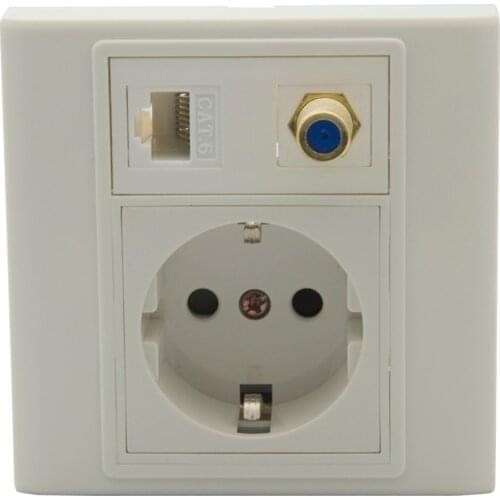 EU 86 Style 1 Port CAT6 RJ45 1 Port Coaxial F RG6 1 Port Power outlet Wall Plate Support Customization