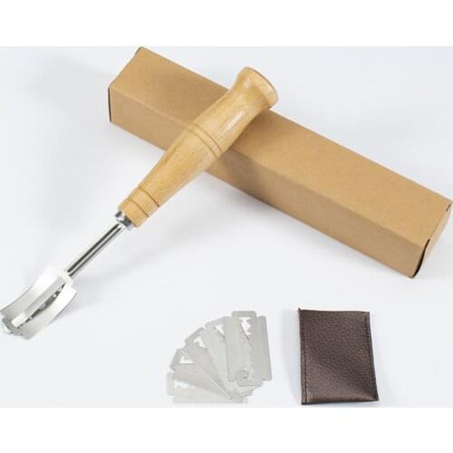 French Toast Bagel Cutters Wood Handle 4Pcs Replacement Blades Western Baguette Cutting Specialty Bread Arc Curved Knife