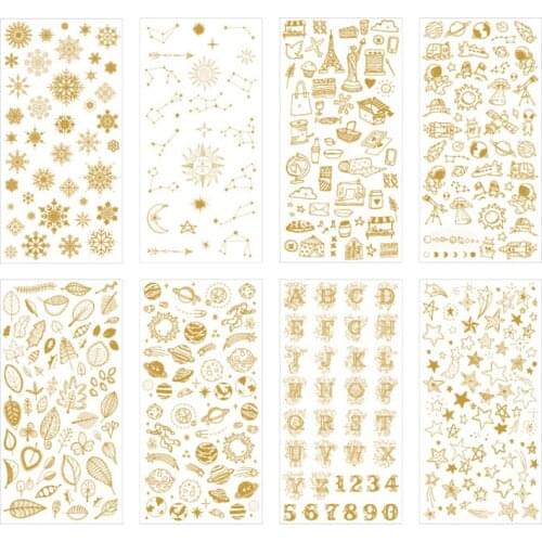 Looking World Foil Gold Color Diary Stickers Space Travel Snow Star Alphabet Adhesive Paste Note Sticker DIY Decoration A6177