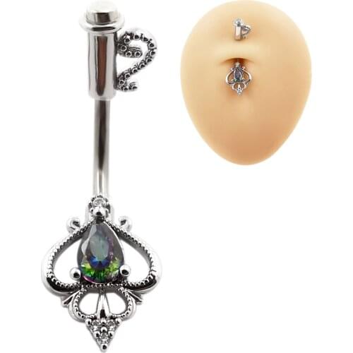 JHJT 14G CZ Navel Piercing Scepter Belly Barbell Button Rings 316L Stainless Steel Colorful Cubic Zirconia Piercing Nombril