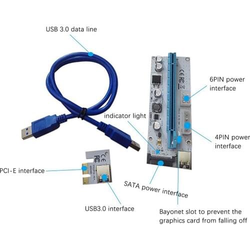 PCI-E 1X To 16X Three Power Interface Graphic Card Cable Adapter Board Extension Cables USB 3.0 Computer Cables Connectors New