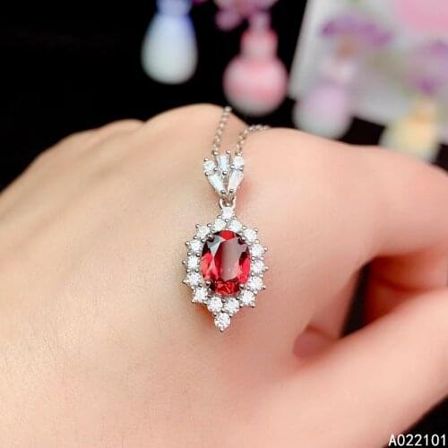 KJJEAXCMY fine Jewelry 925 Sterling Silver Natural Garnet Girl luxury Pendant Necklace Support Test Chinese style hot selling
