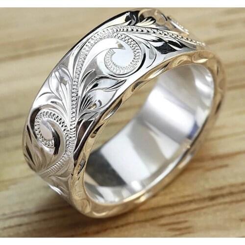 New Trendy Engraved Flower Leaf Pattern Women Wedding Band Rings Romantic Accessories for Lover Versatile Fashion Jewelry