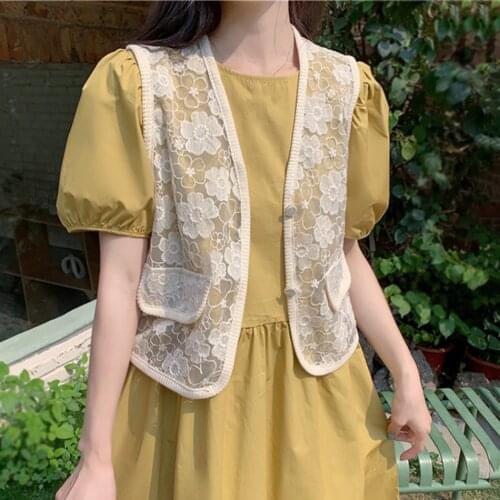 Korean Chic Fashion Floral Embroidery Lace Vest Womens Retro Sleeveless Jacket Cardigan Boho Bohemian Embroidery Waistcoat
