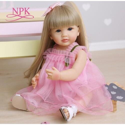 NPK 55CM toddler pink girl original lifelike bebe doll reborn soft full body silicone sweet face baby doll waterproof bath toy