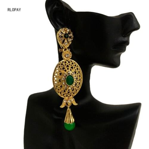 Moroccan Designer Earrings for Women Long Drop Earrings French Hook Dangling Earring In Gold Luxury Bridal Rhinestone Earrings