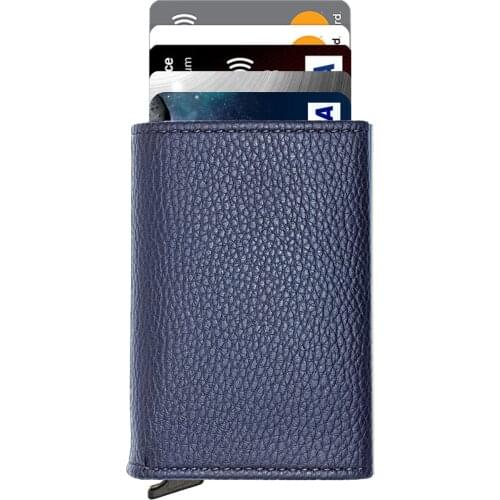 Mens Dark Blue Automatic Mechanismed Card Wallet Wallet Reasonable Price Comfortable Convenient Solid Quality