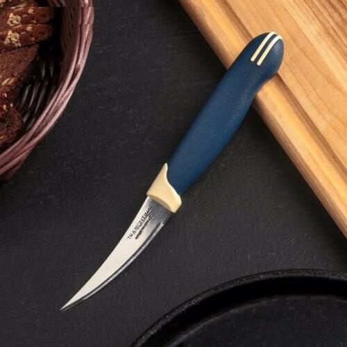 Fruit Peeler Kitchen Knife Set Serrated Short Curl 6 Pieces Tramontina Original Brand Dark Blue Stainless Steel Blade