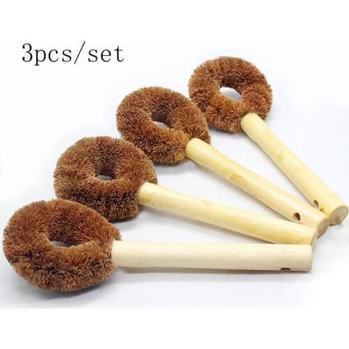 Natural Coconut Brown Long Handle Pan Pot Brush Dish Bowl Cleaning Brush Non-stick Oil Home Kitchen Cleaning Brush Hanging Type