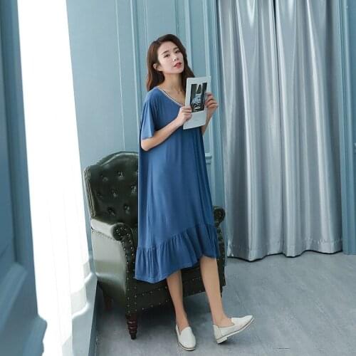 Nightdress Korean large size Nightgown dress blue ruffled nightdress can wear short-sleeved home service women пижама