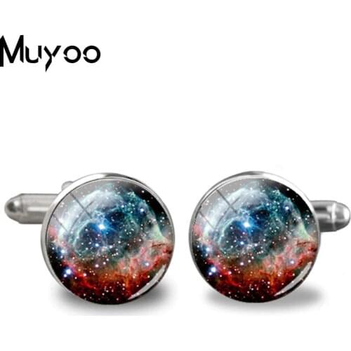 2018 New Red Nebula Galaxy Cufflinks Space Universe Cuff Wedding Gifts Groom Cufflink Round Handcraft Cuff link Glass