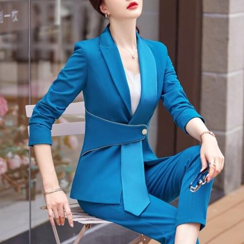 2021 New Autumn and Winter Womens Professional Wear Casual Office Sets Double Breasted Ladies Jacket Two-piece Fashion Trousers