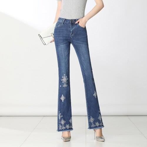 2021 FERZIGE New Luxury Hollow Out Jeans Slim Fit Flare Pants Female Skinny Stretch High Waist Casual Jeans Women Plus Size 36