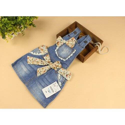 New Baby Girls Flower-bowknot Suspender Denim Sundress Girls Sleeveless Sundress Child Soft Denim Dress Cotton Sundress