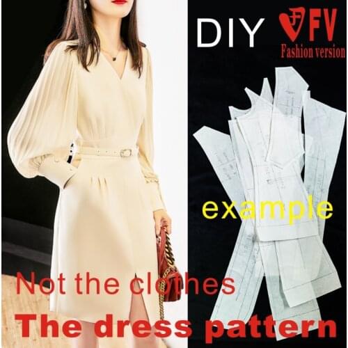 New style pleated lantern long-sleeved dress pattern garment sewing structure drawing BLQ-471