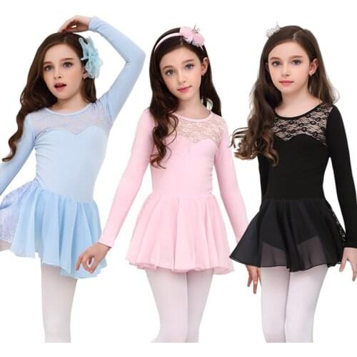 Ballet dress dance leotard dress for girls cotton long sleeve leotard lace chiffon skirt ballerina dancewear kids tutu dress