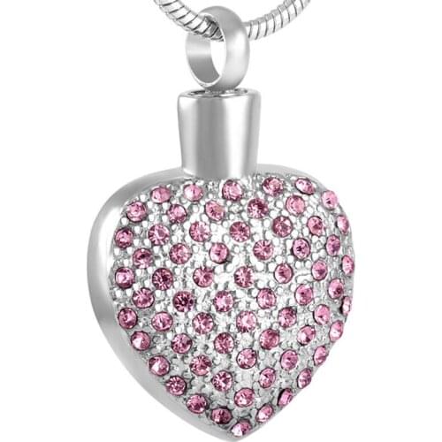 Full Shiny Clear Pink Crystal Heart Urn Cremation Urn Pendant Sweet Classic Memorial Ash Keepsake Fashion Jewelry