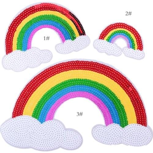 Rainbow Sequins Patches For Clothing Embroidery Decoration Fabric Applique Stickers Handmade Sew On Accessories
