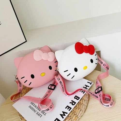 Sanrio Hello Kitty coin purse 2021 new cartoon silicone childrens bag mobile phone bag shoulder messenger girl shopping bag