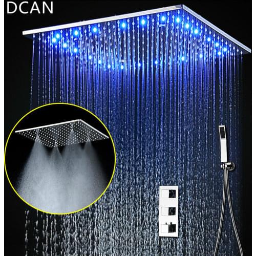 Large Ducha Shower System Thermostatic Mixer 20 Inch Led Mist Rain Shower 3 Ways Head Ceiling Shower Panel Handheld Shower Sets