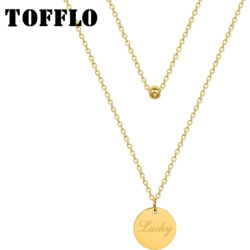 TOFFLO Stainless Steel Jewelry Double Layer Lucky Round Brand Small Steel Ball Necklace Womens Fashion Clavicle Chain BSP1071