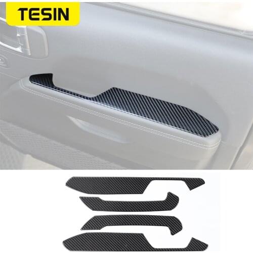 TESIN Carbon Fiber Car Door Inner Grab Handle Decoration Cover Stickers Grab Bar Trim Accessories for Jeep Wrangler JL JT 2018