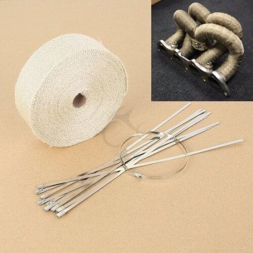 5cm x 15m Car Motorcycle Exhaust Header Pipe Heat Wrap Tape + 10 Ties Kit