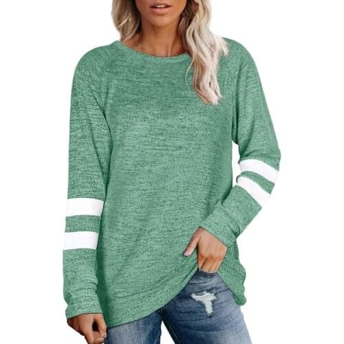 Women Autumn Long Sleeve Sweatshirt Crew Neck Double Stripes Printed Tunic Tops Color Block Casual Loose Pullover s Streetwear