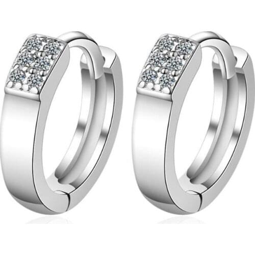 Women Silver 925 Earrings Female Jewelry Shiny Zircon Square Girls Hoop Earring For Princess Accessories Trendy Lover Gift