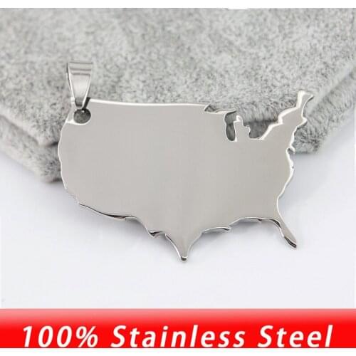 100% Stainless Steel Blank USA Map Tags Pendants Metal The United States Map Both Sides Mirror Polished Wholesale 50pcs