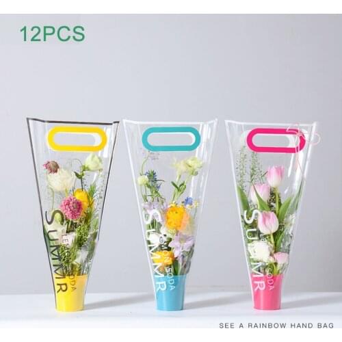 12pcs/set Portable Flower Box Packaging Bags Waterproof Florist Rose Bouquet Wrapping Gift Bags Party Favors Wedding Supplies