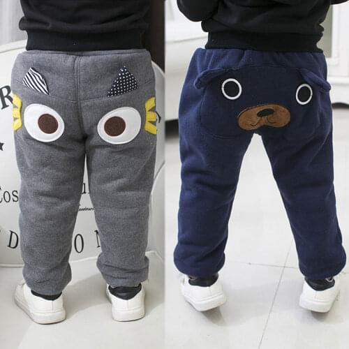 2020 Cartoon Bear Cat Boys Girls Winter Warm Pants With Fleece Long Trousers For Boys Thickening Pants Kids Casual Clothes