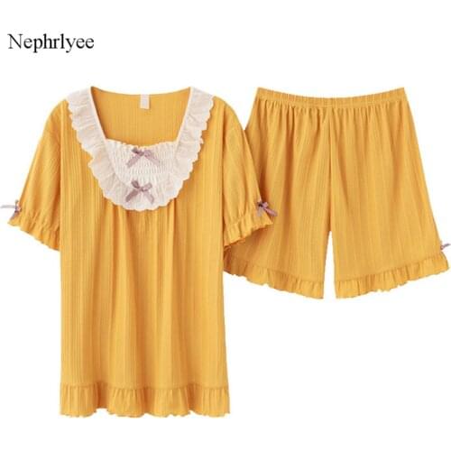 2021 New Korean Style Pajamas Set For Girls Womens Sleepwear Cute Soft Short Sleeve T Shirts & Shorts Summer Pijama SLP280