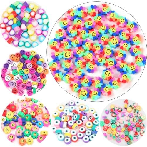 30pcs smiling face Polymer Clay Beads Colorful Mixed love eye Loose Beads for Jewelry Making Bracelet DIY Necklace Accessories
