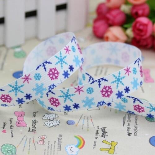 7/8'' Free shipping snowflake girl printed grosgrain ribbon hair bow diy party decoration wholesale OEM 22mm B260