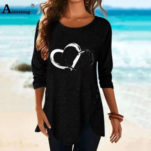 Aimsnug Plus Size 3xl Casual T-shirt Love Print Tops Loose Women Clothing 2021 Spring Autumn New Irregular Tees shirt Femme 3XL