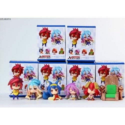 Anime 6pcs/Set NO GAME No LIFE Shiro Sora Jibril Hatsuse Izuna Steve Q Version PVC Action Figure Collectible Model Toys lelakaya