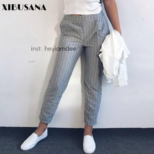 Women striped pants 2020 spring summer fashion female elastic waist casual loose harem pants sweatpants pencil trousers pantalon