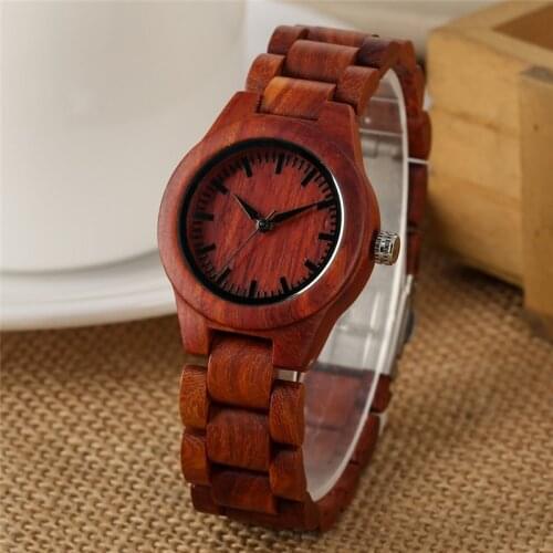 Antique Red Sandalwood Fashion Exquisite Ladies Bracelet Black Up Pointers Quartz Analog Clock Full Bamboo Strap Wrist Watches