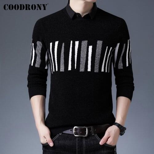 COODRONY Brand Autumn Winter Thick Warm Shirt Collar Twinset Sweater Fashion Pattern Pullover Men Slim Fit Knitwear Jersey C1350