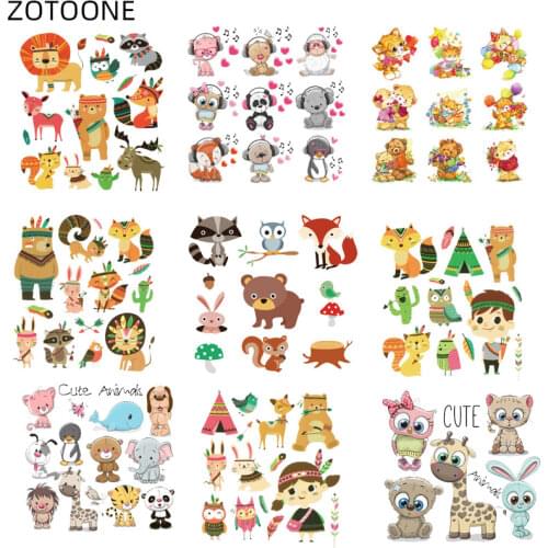 ZOTOONE Cartoon Animal Set Patches for Kids Iron on Stickers for Clothing Printed Badge Thermal Transfer Patch for T-shirt F
