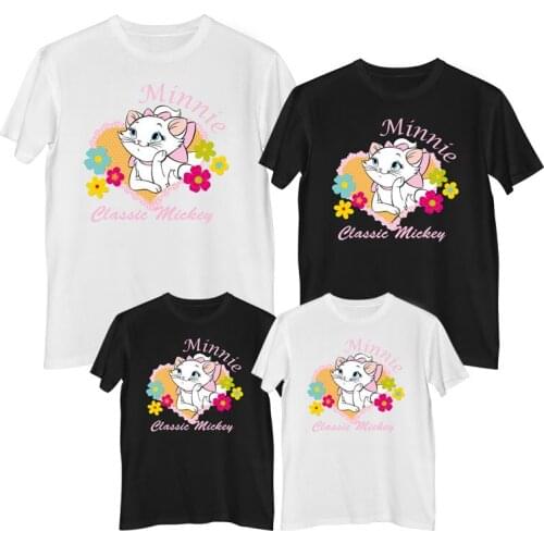 Disney The Aristocats Marie Cat T-shirt Comfortable 100% cotton Fashion Woman T-shirts Clothes girl matching clothes sets Tops