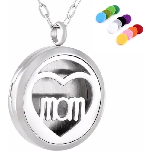 IJP0008 MOM IN MY HEART stainless steel magnetic locket pendant aromatherapy Essential Oil Diffuser Necklace with free 12 pads