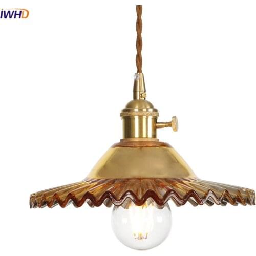 IWHD Copper Nordic LED Pendant Lights LED Vintage Hanglamp Switch Retro Industrial Hang Lamp Fixtures Retro Industrial Lamp